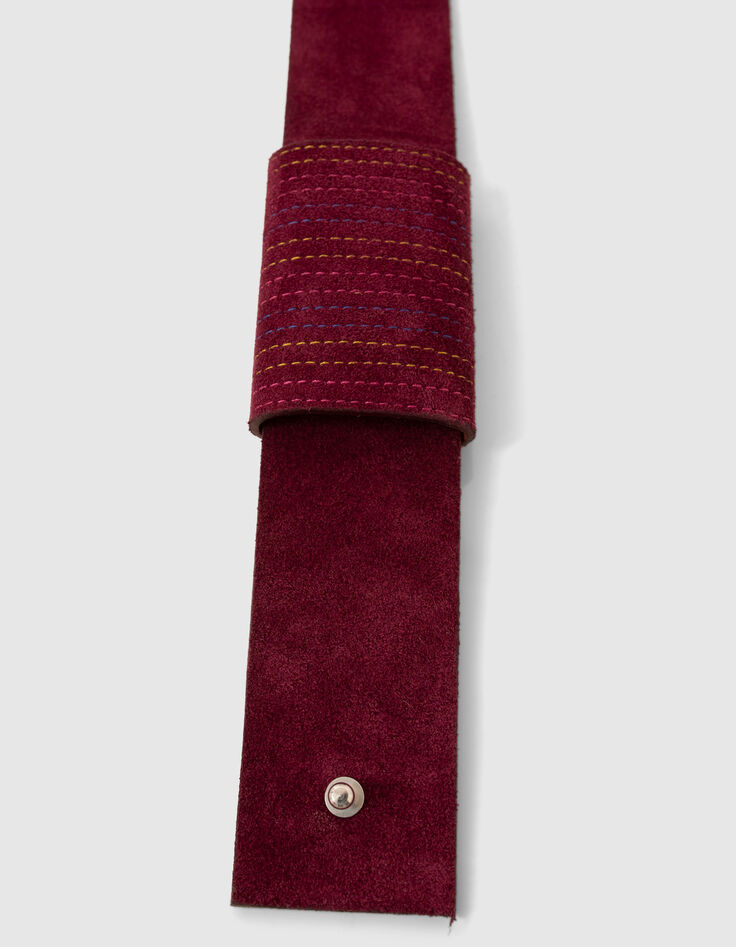 ALPERTON - Ceinture grenat en cuir velours sans boucle-3