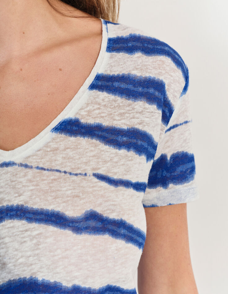 MILLET - T-shirt blanc motif rayures floues bleues -4