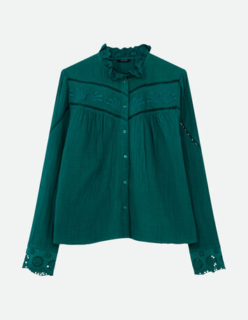 CAVIANA - Chemise verte gaze de coton bio col collerette-2