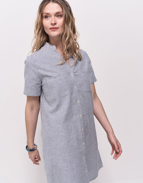 RESEDA - Robe chemise bleue motif rayures fantaisie - One Step