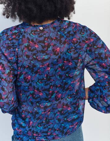 CIARA - Blouse bleue polyester recycl&eacute; floral aquatique -3