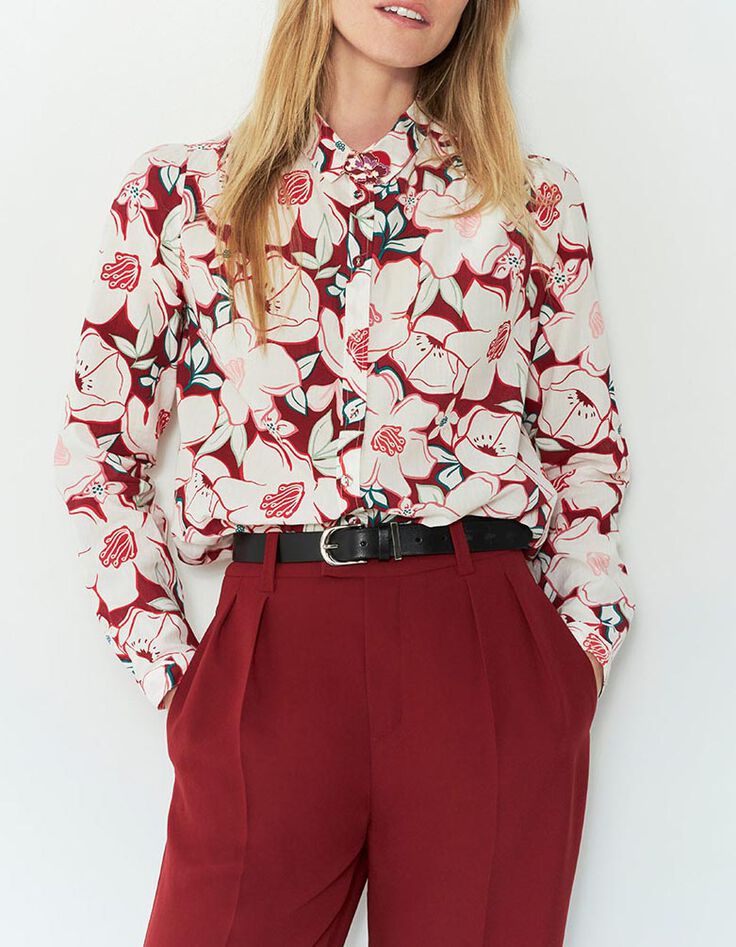 CARINA - Chemise écrue à imprimé camelia arty-1