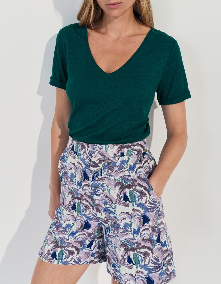 MARINGA - T-shirt vert d&eacute;tails dentelle -1