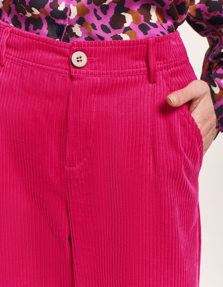POETE - Pantalon de tailleur rose velours côtelé-4