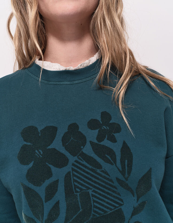 MELISSE - Sweat vert flocage fleurs avec col amovible-4 MELISSE - Sweat vert flocage fleurs avec col amovible-4