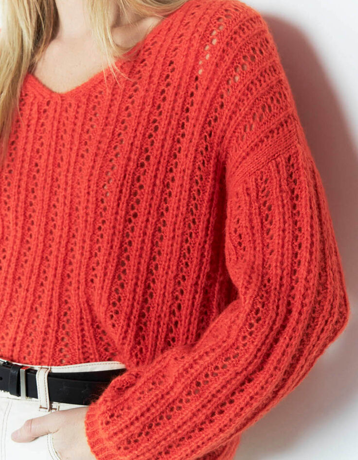 TIMING - Pull orange tricot fantaisie-3