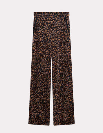 PADEN - Pantalon noir panne de velours imprimé léopard-3