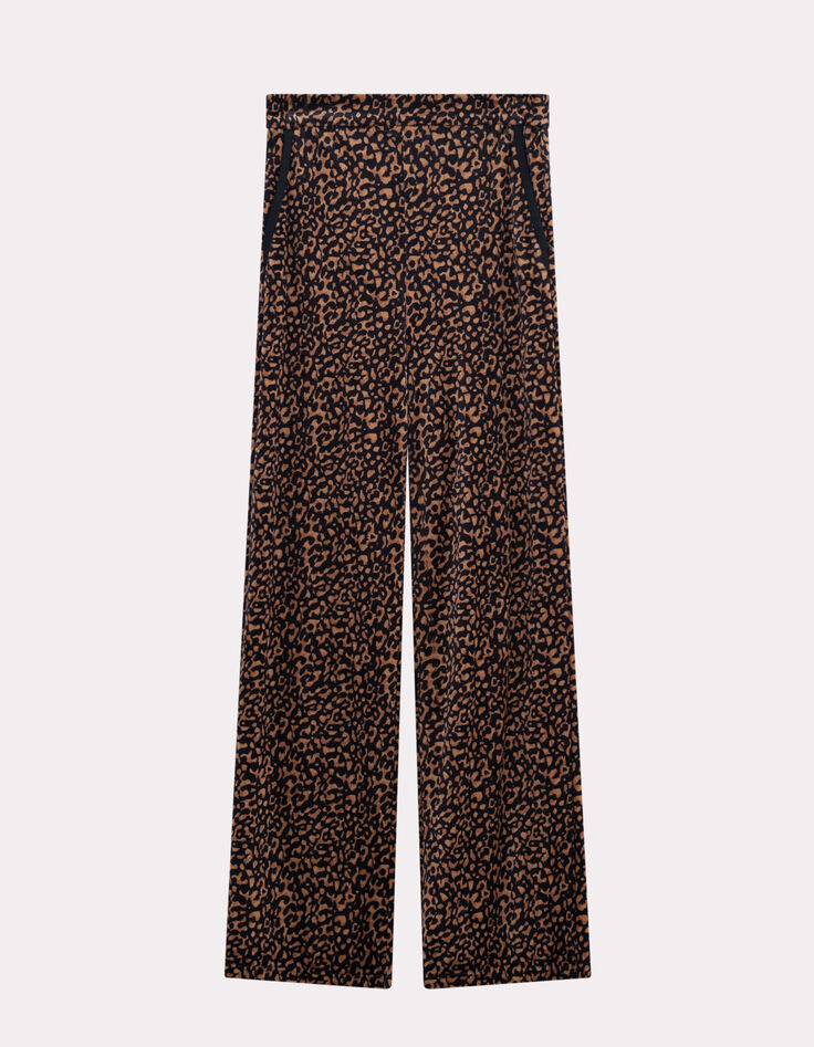 PADEN - Pantalon noir panne de velours imprimé léopard-3