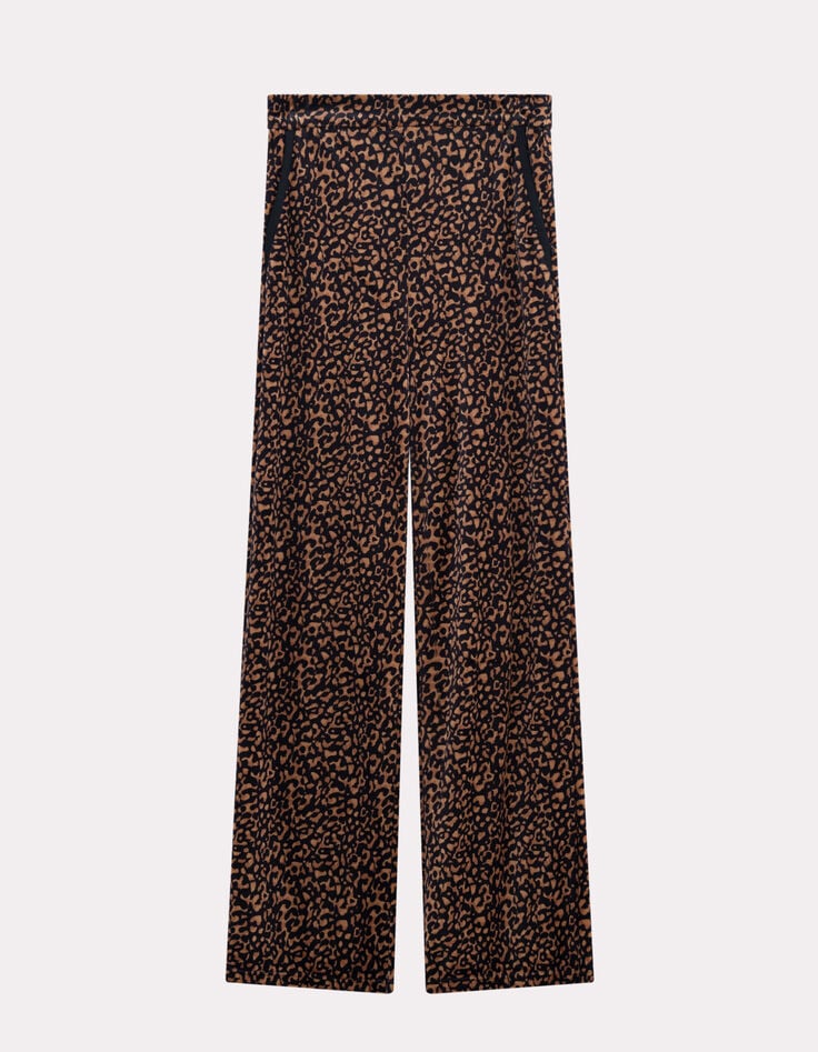 PADEN - Pantalon noir panne de velours imprimé léopard-3 PADEN - Pantalon noir panne de velours imprimé léopard-3