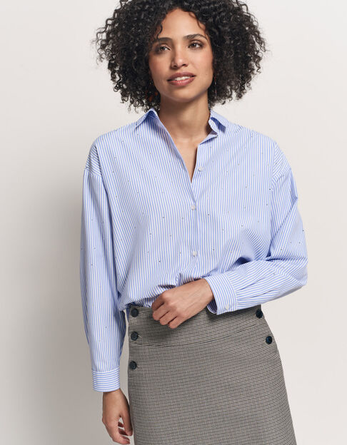 CELESTE - Chemise fines rayures bleues et strass - One Step