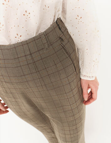 PETUNIA - Pantalon cigarette beige motif prince-de-galles-5