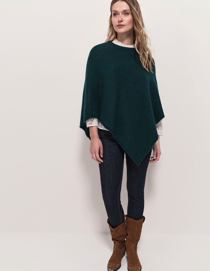 ALAMO - Poncho vert tricot col rond-5 ALAMO - Poncho vert tricot col rond-5