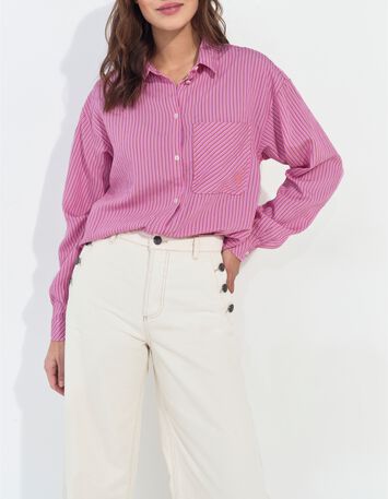 CELESTE - Chemise rose &agrave; motif fines rayures -2