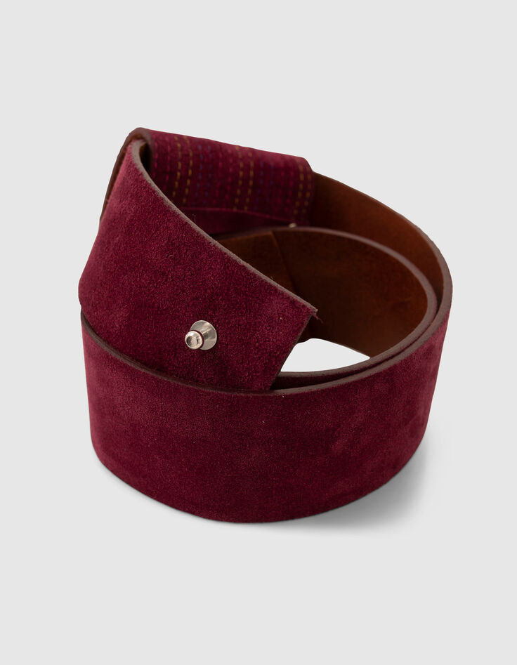 ALPERTON - Ceinture grenat en cuir velours sans boucle-4