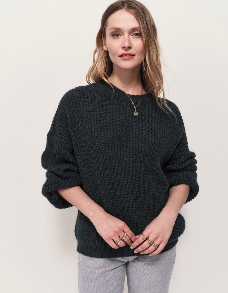 TREFLE - Cardigan vert tricot réversible devant/dos-2 TREFLE - Cardigan vert tricot réversible devant/dos-2