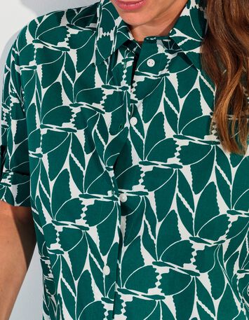 REACH - Robe chemise verte imprim&eacute; feuillage arty -4