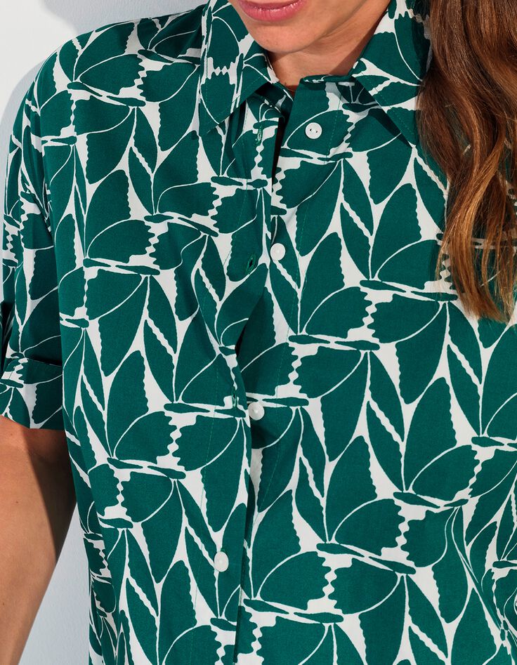 REACH - Robe chemise verte imprim&eacute; feuillage arty -4