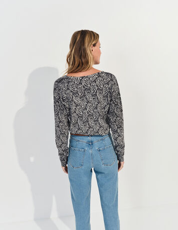TOKAY - Pull noir tricot motif néo cachemire -3