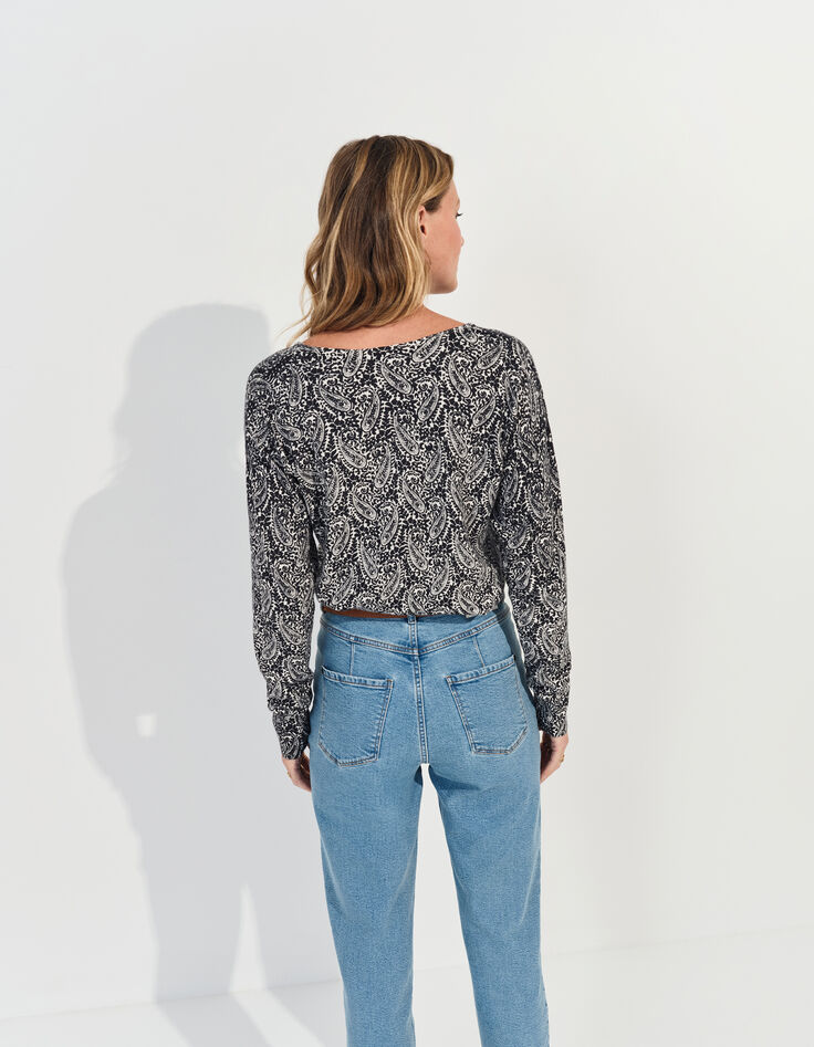 TOKAY - Pull noir tricot motif néo cachemire -3
