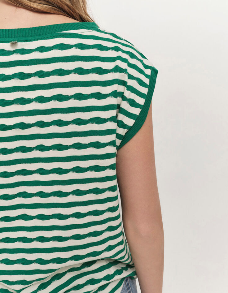 MARCIA - T-shirt green grass jacquard motif rayures écrues-4