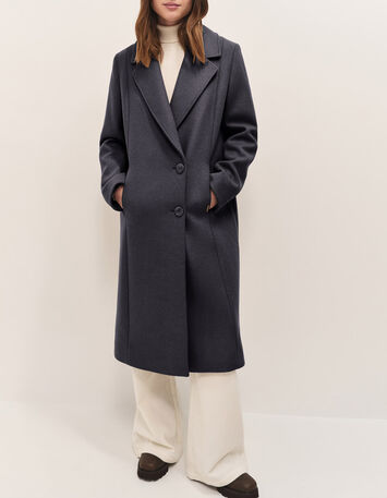 DIMITRI - Manteau long gris anthracite large col tailleur-2