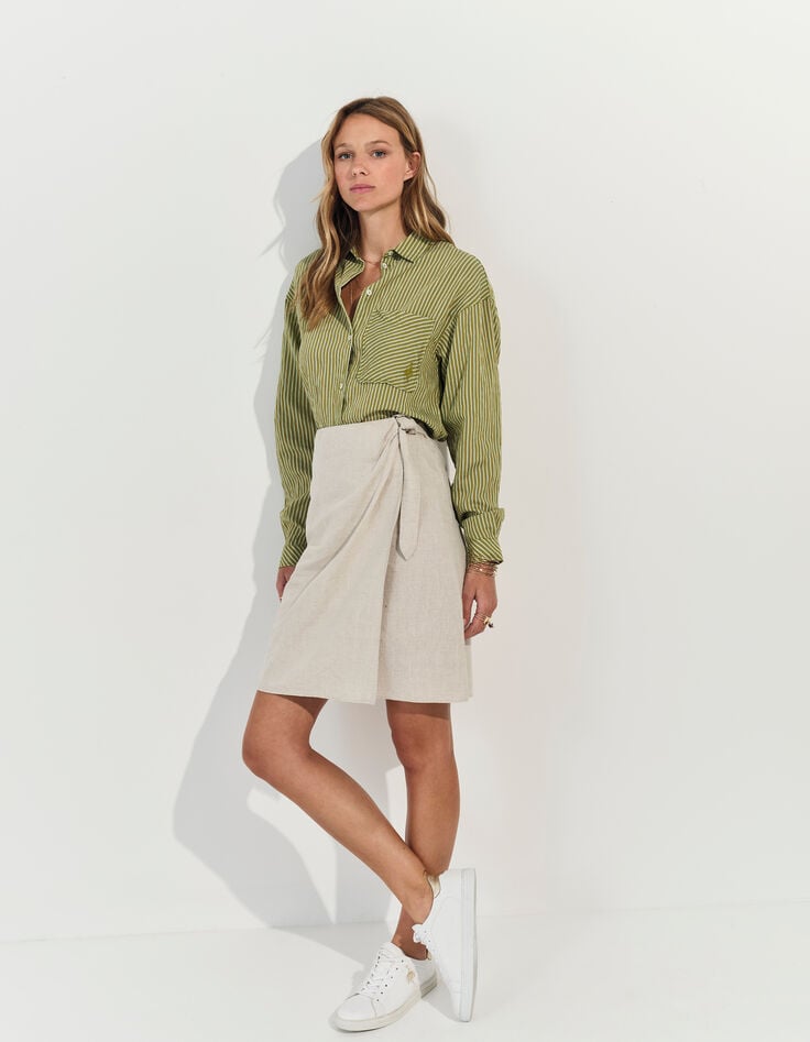 JULIANA - Jupe portefeuille beige lin coton mélangés -5 JULIANA - Jupe portefeuille beige lin coton mélangés -5