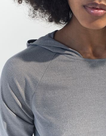 MARA - T-shirt argent &agrave; capuche maille iris&eacute;e -3