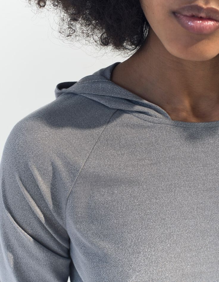 MARA - T-shirt argent &agrave; capuche maille iris&eacute;e -3