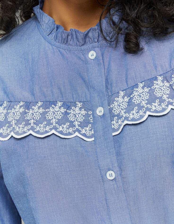 CANOPEE - Chemise en chambray bleu avec broderies-4