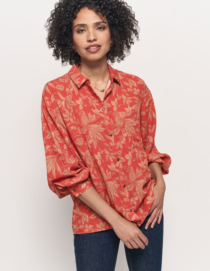 CHERRY - Chemise orange imprimé jungle flash-2 CHERRY - Chemise orange imprimé jungle flash-2