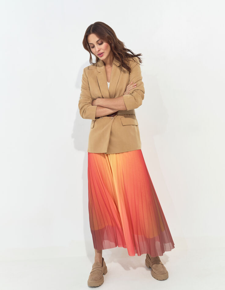 JANE - Jupe longue orange plissée effet néon deep dye -6 JANE - Jupe longue orange plissée effet néon deep dye -6