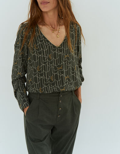 CALIDA - Blouse kaki à imprimé félin art déco - One Step