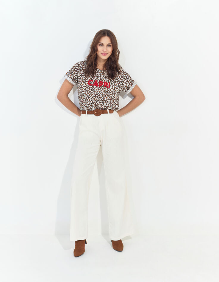 MARANA - T-shirt beige coton bio léopard et message-2