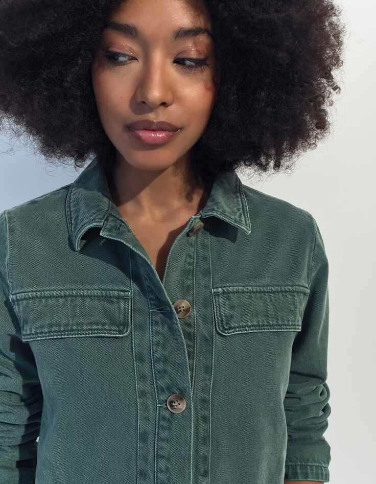 DARIA - Veste en jean vert waterless surteint Azudel® -3