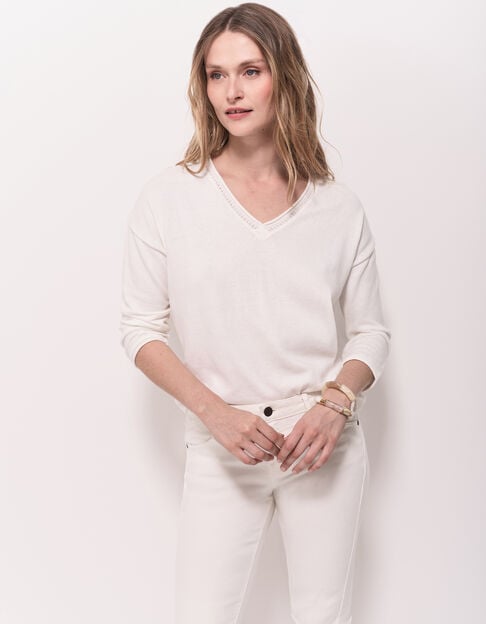 TZAR - Pull écru tricot fin avec danseuse dos - One Step