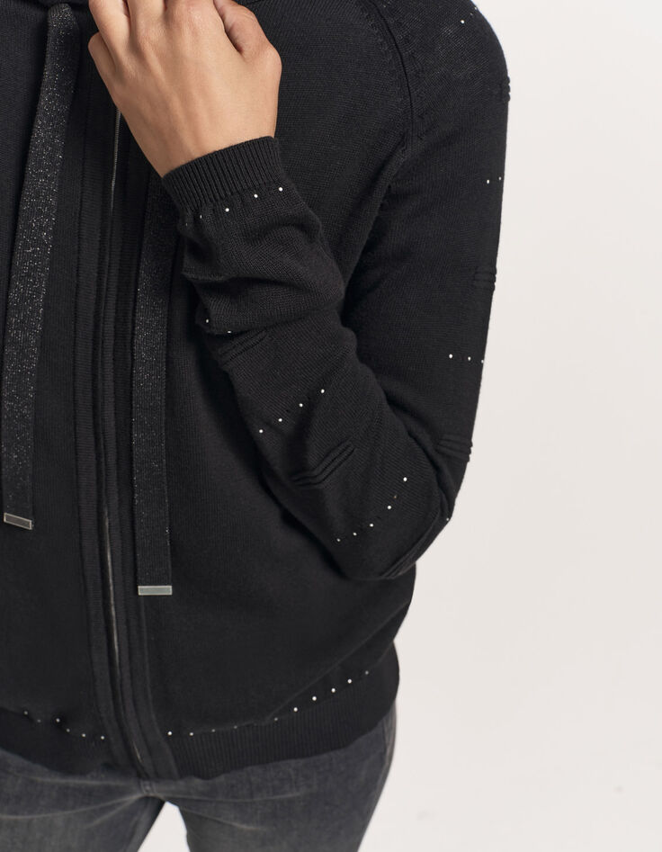 TAÏGA - Cardigan noir à capuche et clous-5