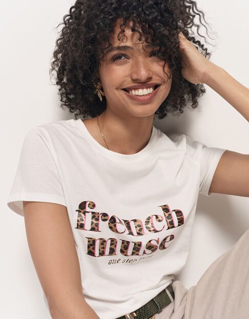 MASTER - T-shirt blanc coton bio message léopard - One Step