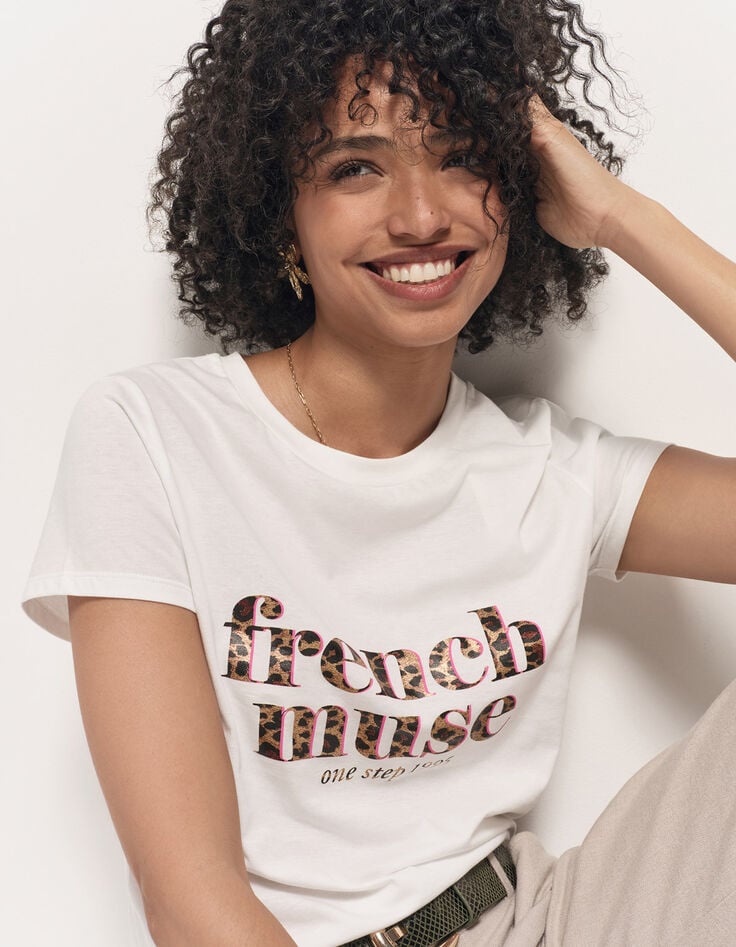 MASTER - T-shirt blanc coton bio message léopard-1 MASTER - T-shirt blanc coton bio message léopard-1