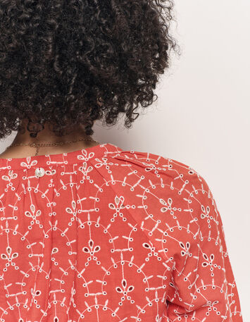 COLOMBE - Blouse orange coton bio broderies all over-3
