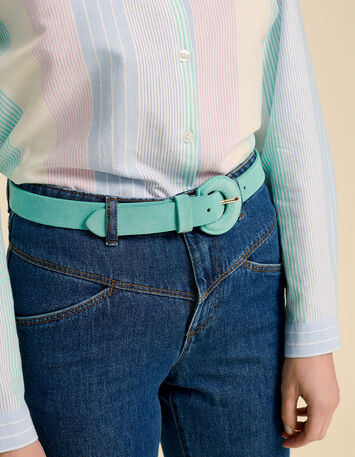 ANDREW - Ceinture menthe en cuir velours-1