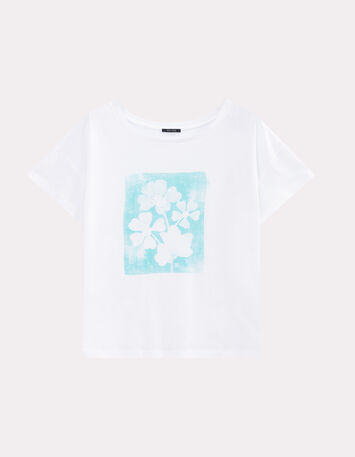 MAURO - T-shirt blanc coton bio visuel arty floral-5