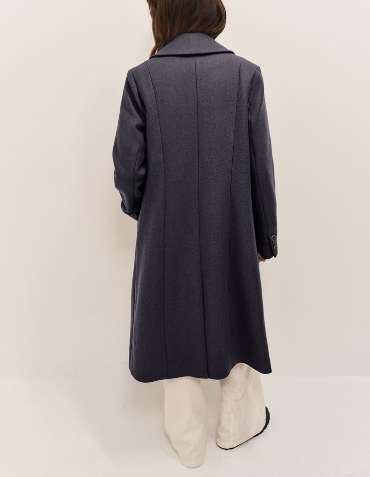 DIMITRI - Manteau long gris anthracite large col tailleur-5