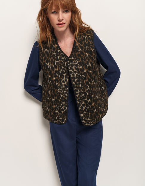 ARIEL - Gilet réversible noir et motif léopard - One Step