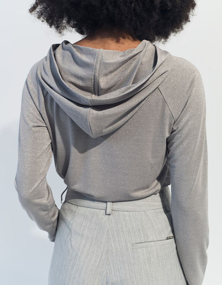MARA - T-shirt argent &agrave; capuche maille iris&eacute;e -2