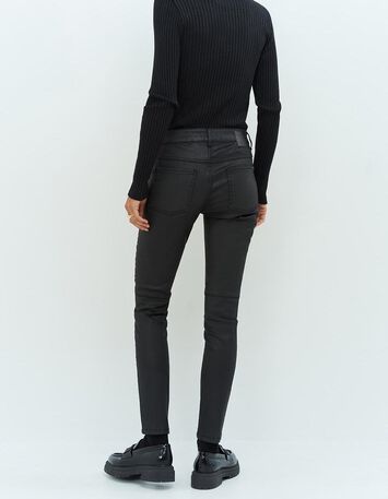 LE JOAN - Jean slim noir 7/8ème enduit esprit motard-3
