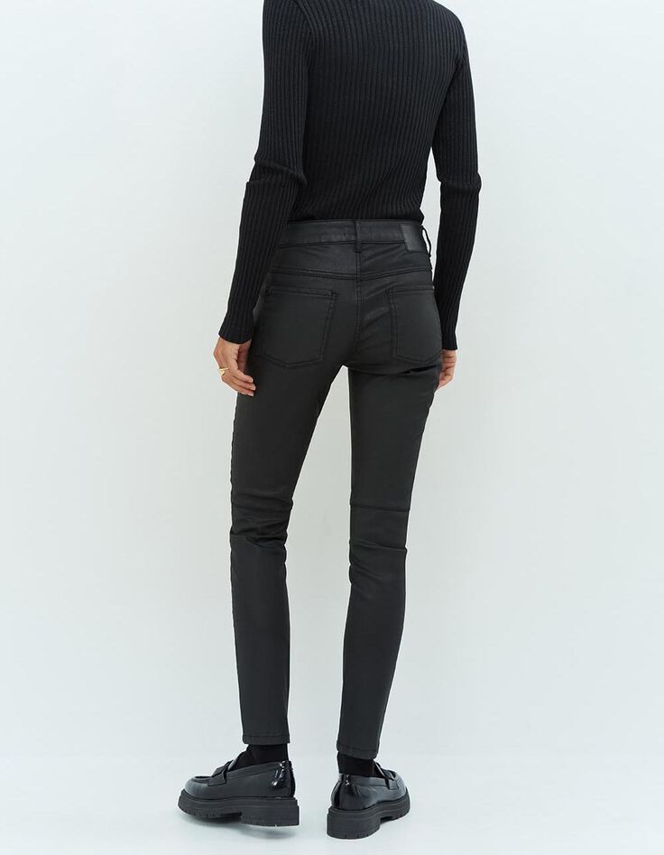 LE JOAN - Jean slim noir 7/8ème enduit esprit motard-3