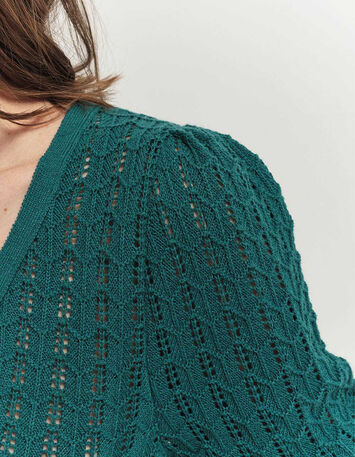 TARRY - Cardigan réversible vert cèdre tricot ajouré-4