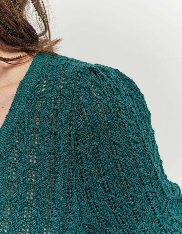 TARRY - Cardigan réversible vert cèdre tricot ajouré-4