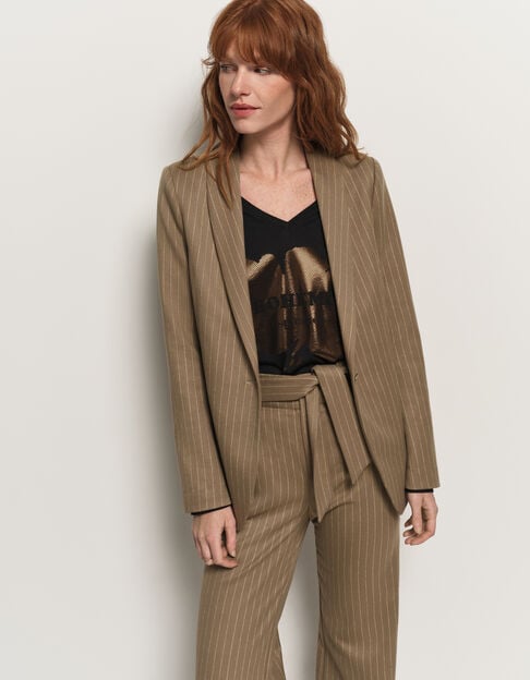 VITO - Veste de costume beige rayures tennis lurex - One Step