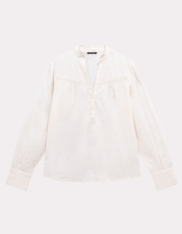 CAYCE - Blouse écrue coton bio découpes dentelle-1